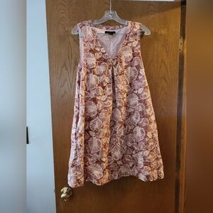 Tahari Cotton Linen Spring Summer Leaves Dress With Pockets EUC